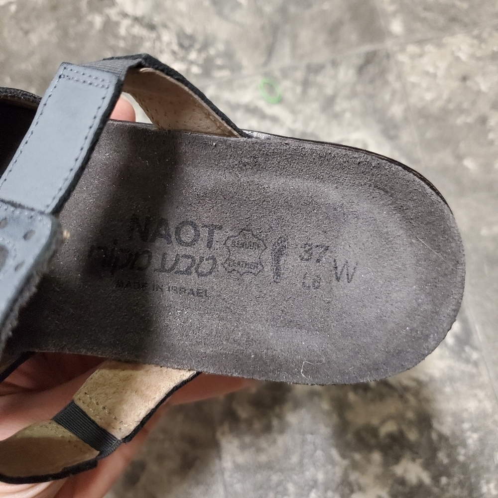 Naot Nifty Blue Gray Suede Leather Slip-on Slide Chunky Block Heel Sandals 37 - Picture 8 of 8